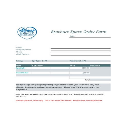 Brochure Space Order Form