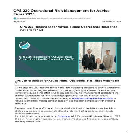 CPS 230: Strengthening Operational Risk Management for Advice Firms in 2025