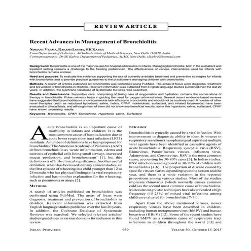 Recent Advances in Management of Bronchiolitis, IP, Oct 2013 | PDF