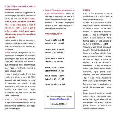 Roma. Corso di letto-scrittura Braille e metodi di insegnamento. 2 livello