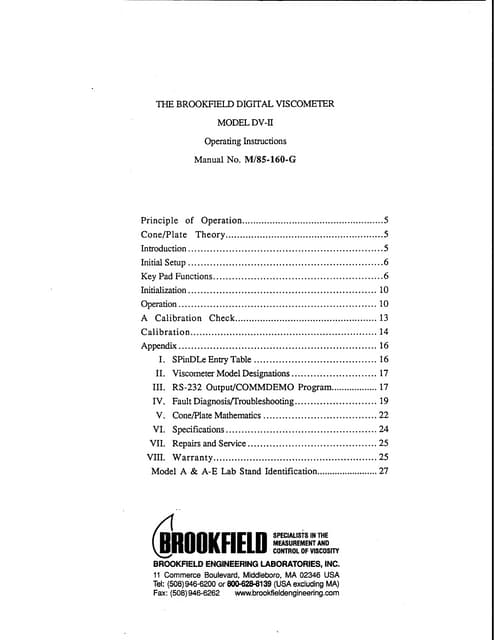 Brookfield Dv E Viscometer | PDF | Chemistry | Science