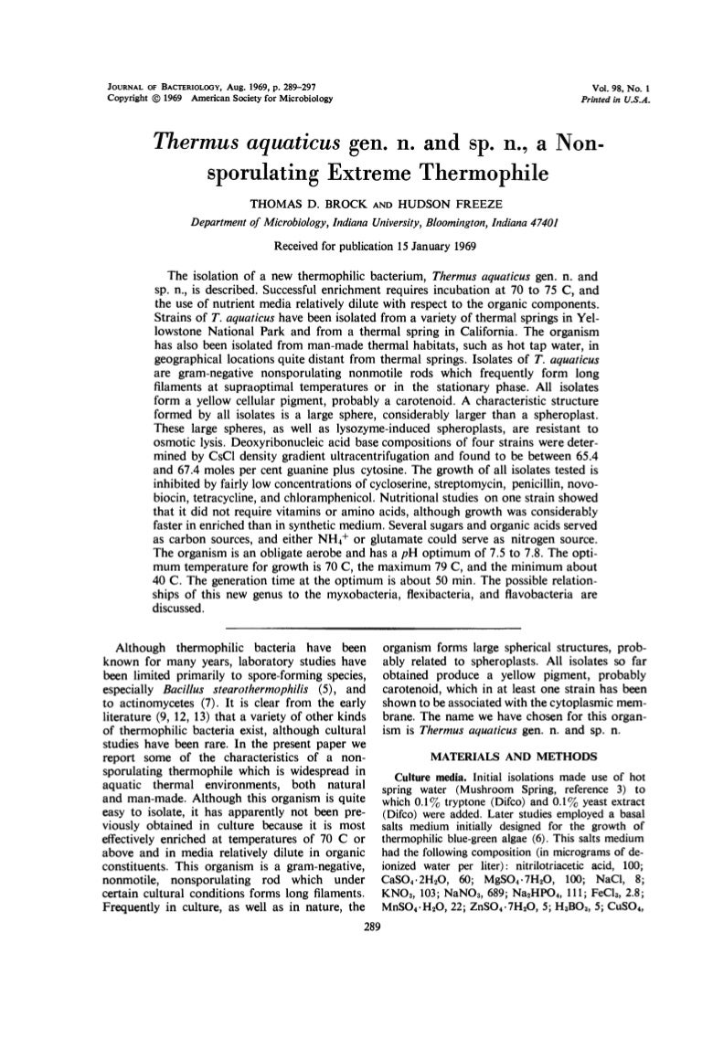 Thermus aquaticus gen. n. and sp. n., a nonsporulating extreme thermo…