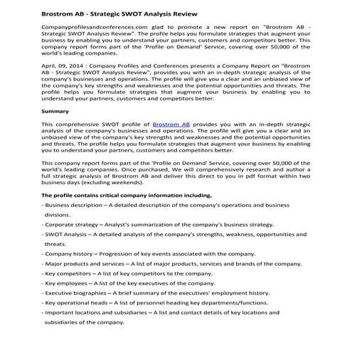 Brostrom ab   strategic swot analysis review
