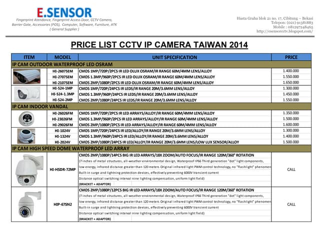 Brosur cctv ip camera 2014 esensor