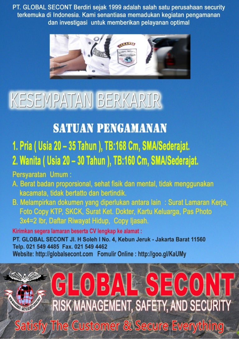 LOWONGAN PEKERJAAN PT GLOBAL SECONT