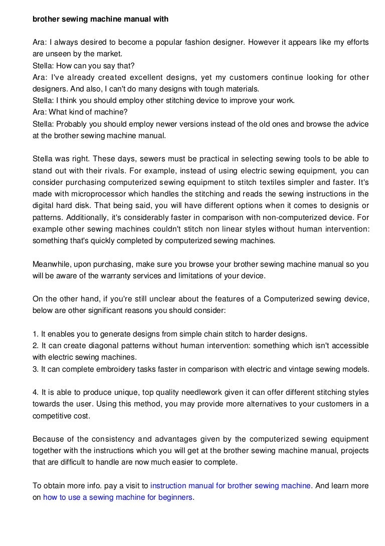 Brother sewing machine manual along with the advantages of choosing c…