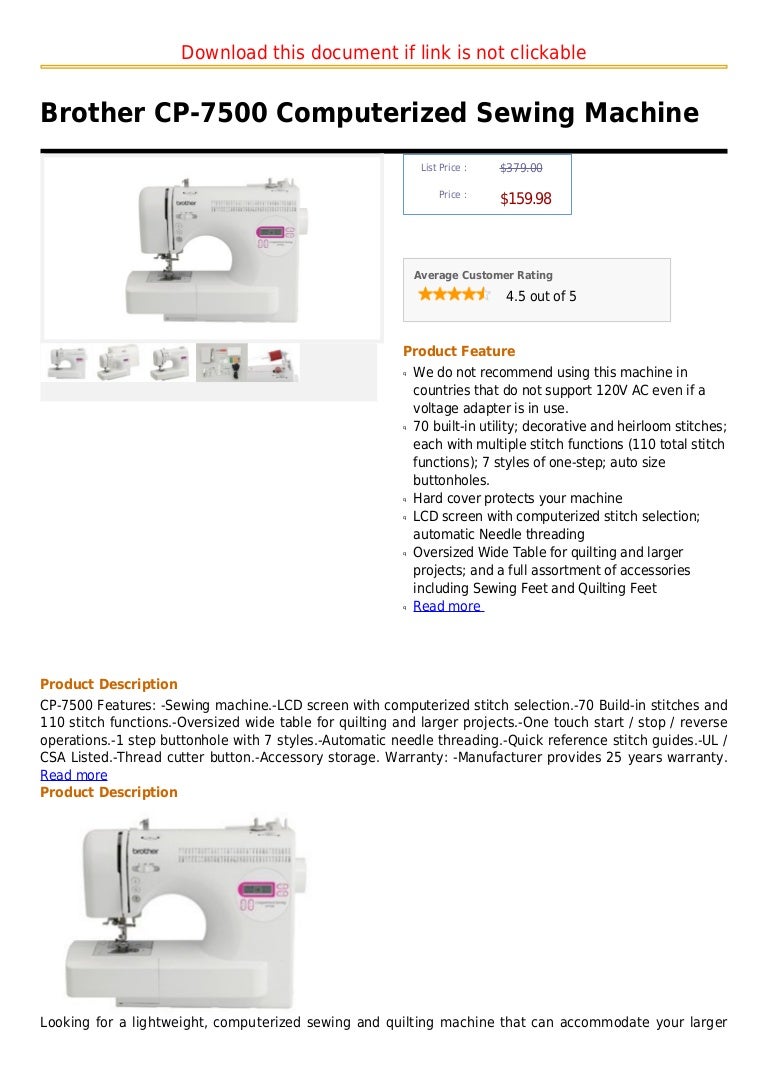 Brother cp 7500 computerized sewing machine