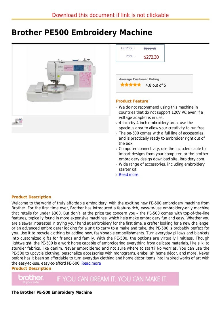 Brother pe500 embroidery machine