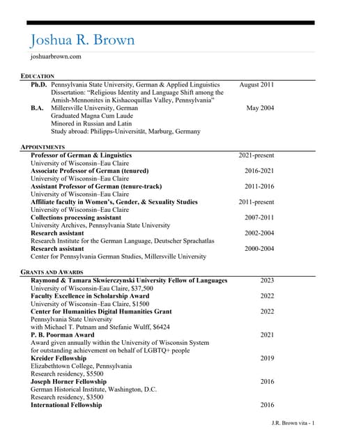 Joshua R. Brown academic curriculum vita