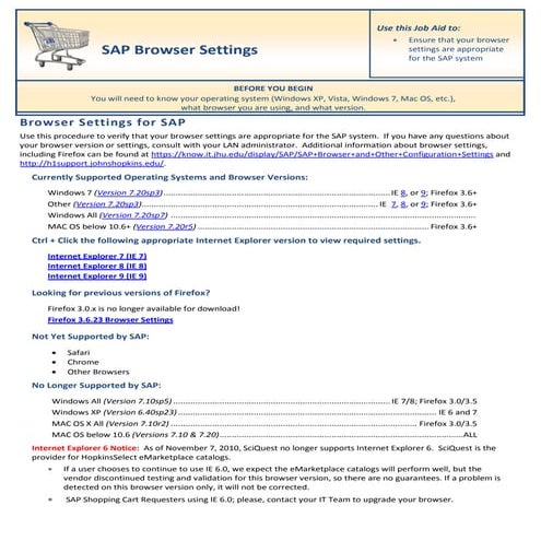 SAP and Browser settings- Support