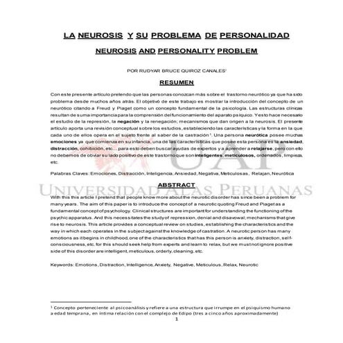 LA NEUROSIS Y SUS PROBLEMAS DE PERSONALIDAD