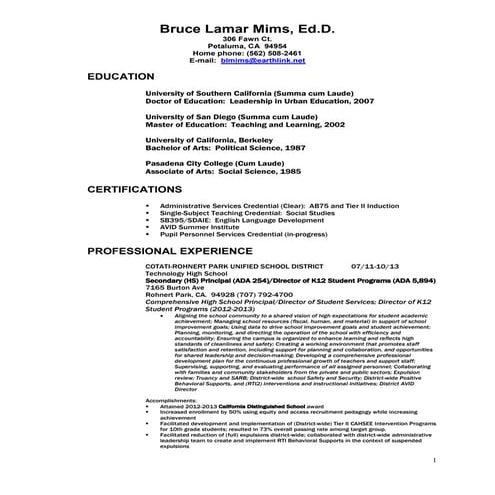 Bruce Mims Curricula Vitae