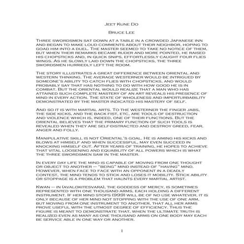 Bruce lee   essay on jeet kune do   self-mastery