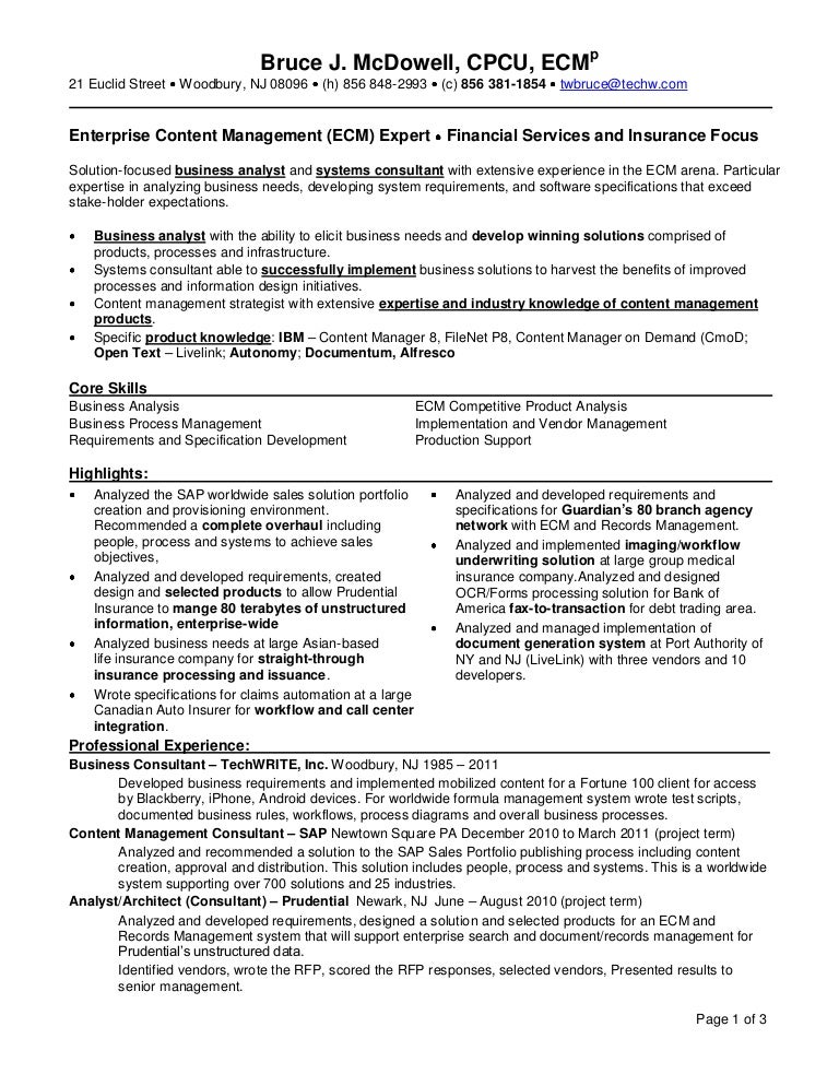 enterprise content management resume
