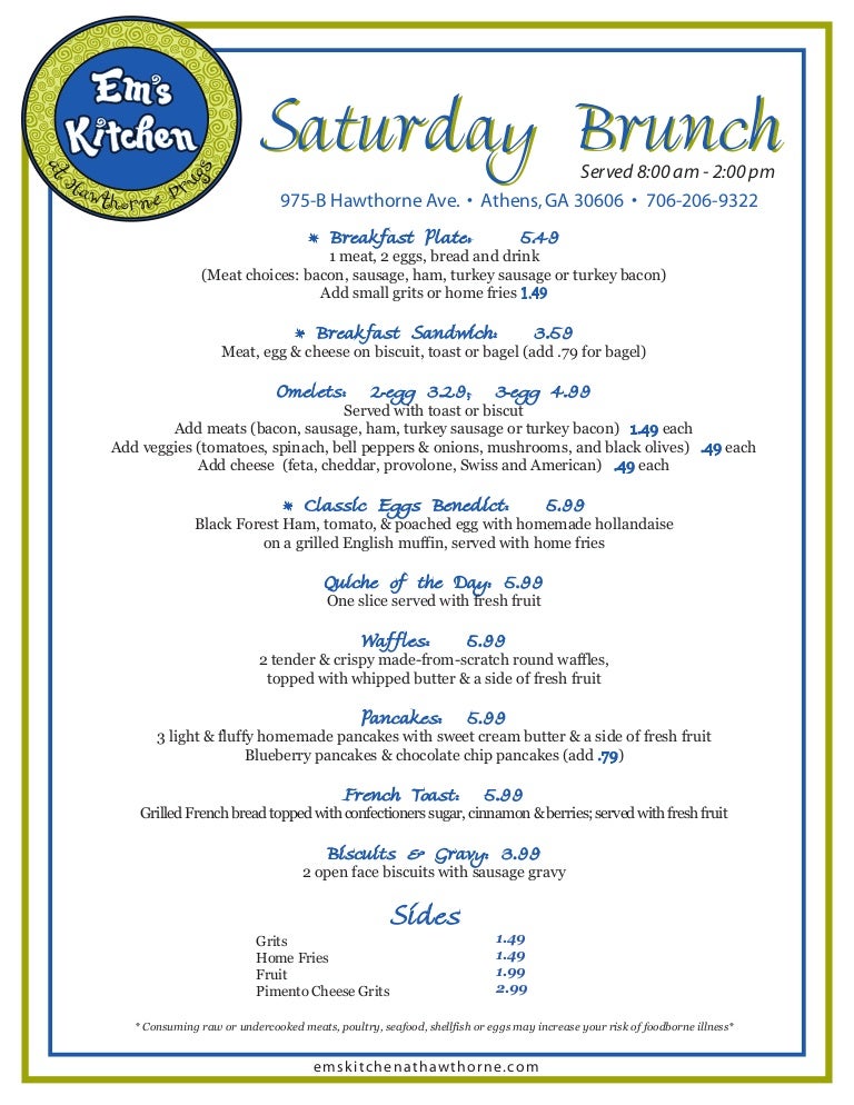 Brunch Menu Summer 2013 Brunch Menu Summer 2013