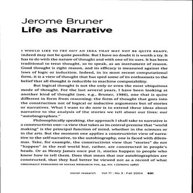 Bruner life as narrative