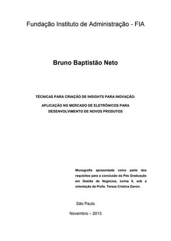 TÉCNICAS PARA CRIAÇÃO DE INSIGHTS PARA INOVAÇÃO