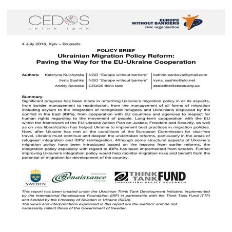 Ukrainian Migration Policy Reform: Paving the Way for the EU-Ukraine Cooperation