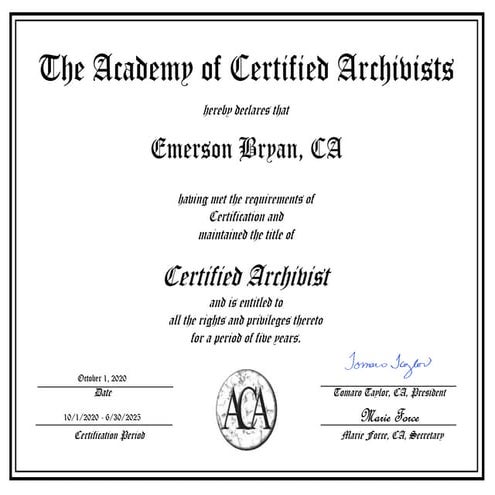 Certified Archivist (CA)