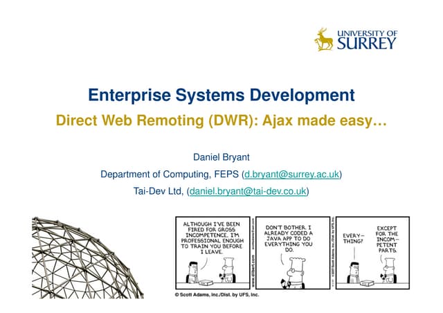MSc Enterprise Systems Development Guest Lecture at UniS (2/12/09)