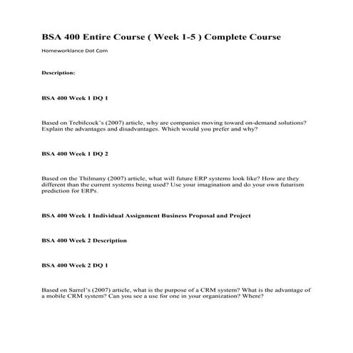 BSA 375 Entire Course (Fundamentals of Business Systems Development ...