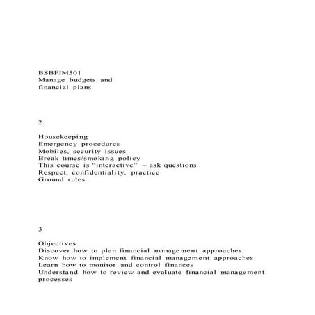 BSBFIM501 Manage budgets and financial plans