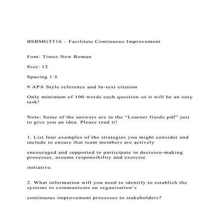 BSBMGT516 – Facilitate Continuous Improvement Font Time.docx