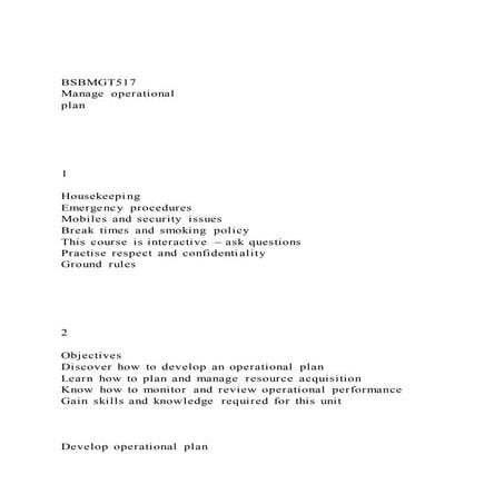 BSBMGT517Manage operational plan1Housekeepin