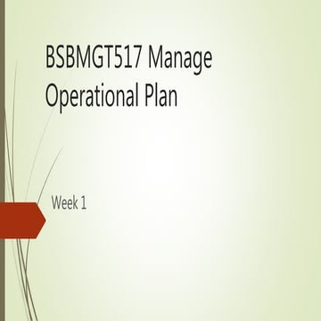 BSBMGT517 Manage Operational Plan Week 1