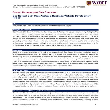 BSBPMG532 SD Project Management Plan Summary V1.0 (ID 180787) (2).docx