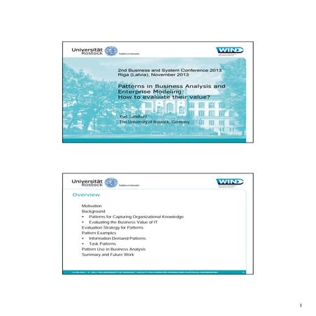 'Patterns in Business Analysis and Enterprise Modeling: How to evaluate their value? by Kurt Sandkuhl, GE