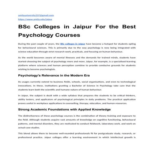BSc Colleges in Jaipur For the Best Psychology Courses