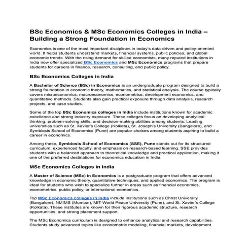 Top BSc and MSc Economics Colleges in India: Building a Strong ...