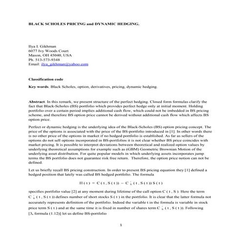 BS concept of dynamic hedging