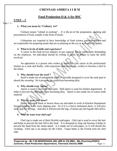 Bsc FOOD PRODUCTION  question and answer