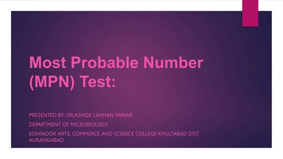 Most probable number (MPN) method | PPTX | Chemistry | Science