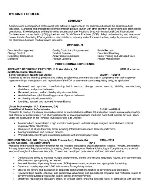 6 3 2016 Regulatory Affairs Entry Level Resume Bum Kim