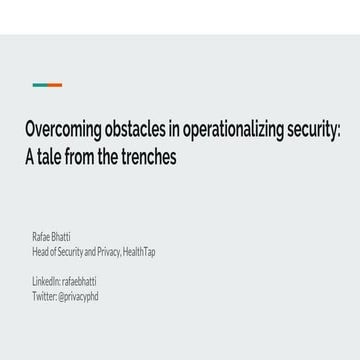 BSidesSF talk: Overcoming obstacles in operationalizing security