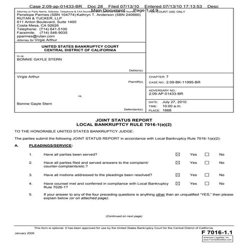Bonnie - joint status report 7 13-10