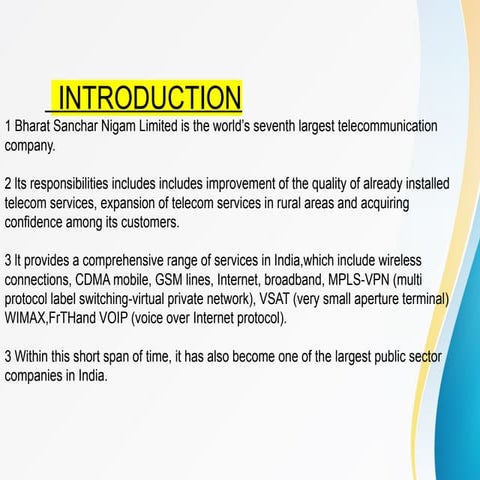 bsnl Bharat Sanchar Nigam Limited Presentation