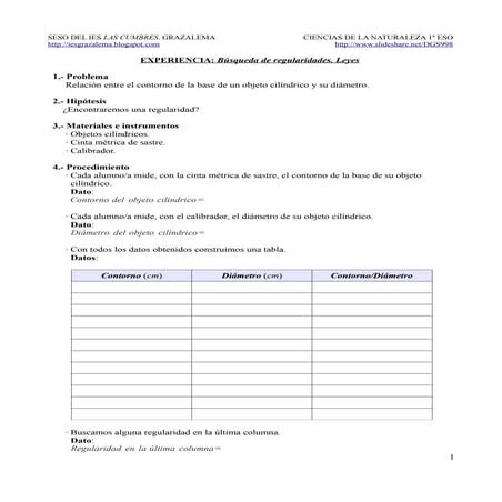 Búsqueda de regularidades. Leyes