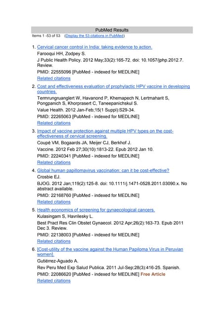 Búsqueda bibliográfica evaluación económica vacuna vph