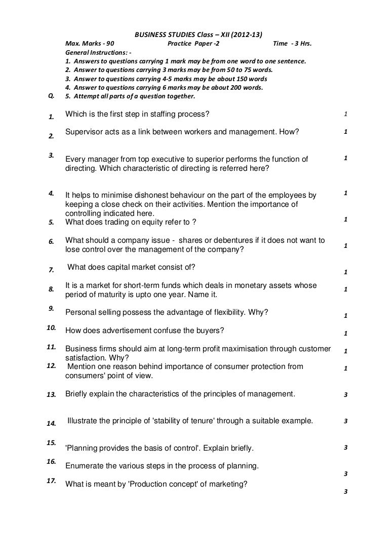 Business Studies Practice Paper 2