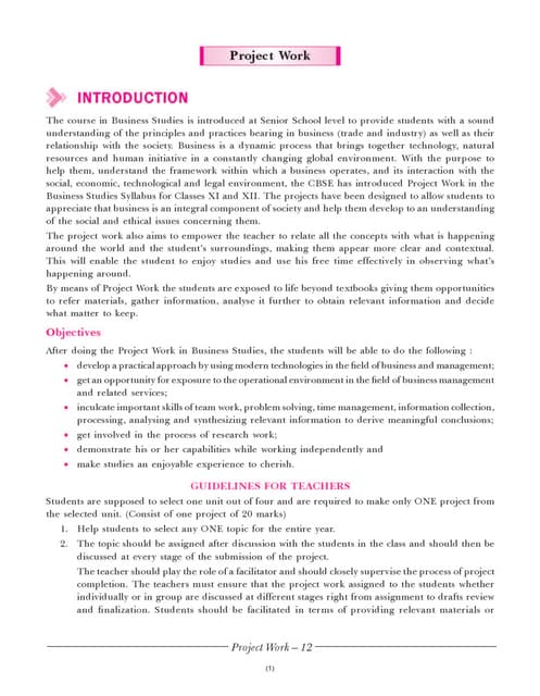 BUSINESS STUDIES PROJECT GUIDELINES