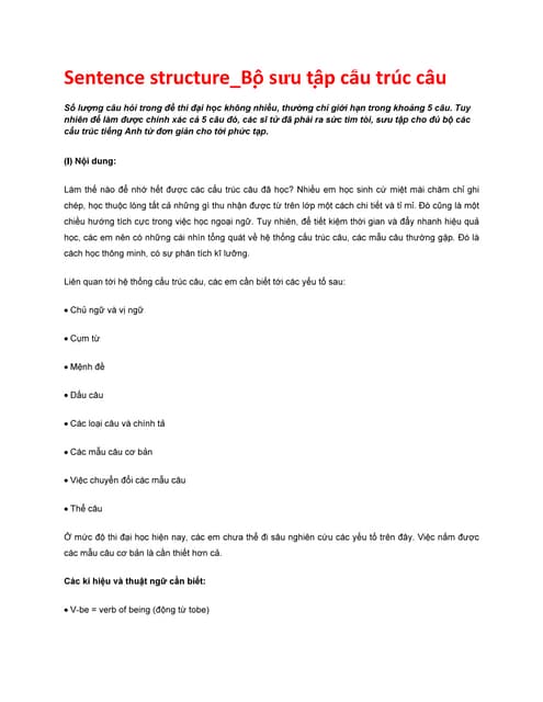 Bộ sưu tập các cấu trúc câu (sentence structure)