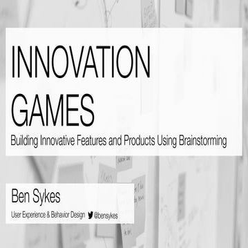 Workshop: Innovation Games