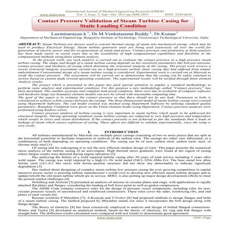 Contact Pressure Validation of Steam Turbine Casing for Static Loading Condition
