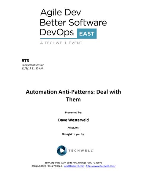 Automation Anti-Patterns: Deal with Them