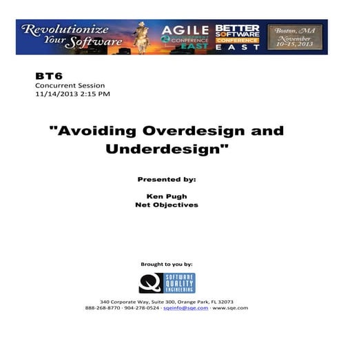 Avoiding Overdesign and Underdesign | PDF
