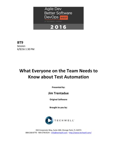 What Everyone on the Team Needs to Know about Test Automation